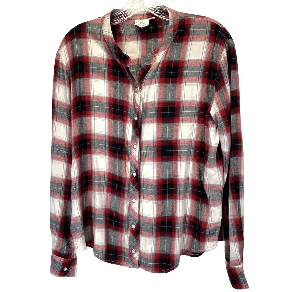 White Crow Womens Size Small Plaid Soft Flannel Collarless Long Sleeve Top